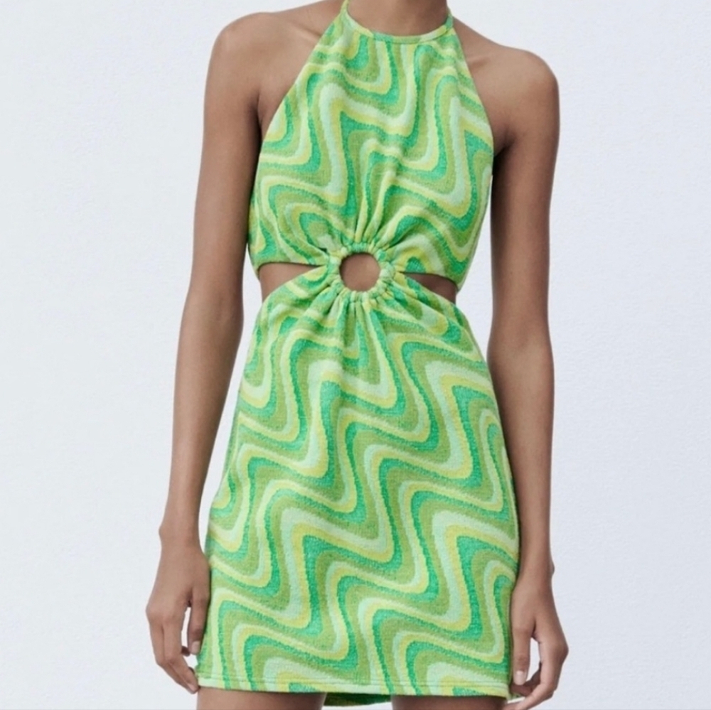 ZARA 70S JAQUARD RETRO KNIT MINI DRESS